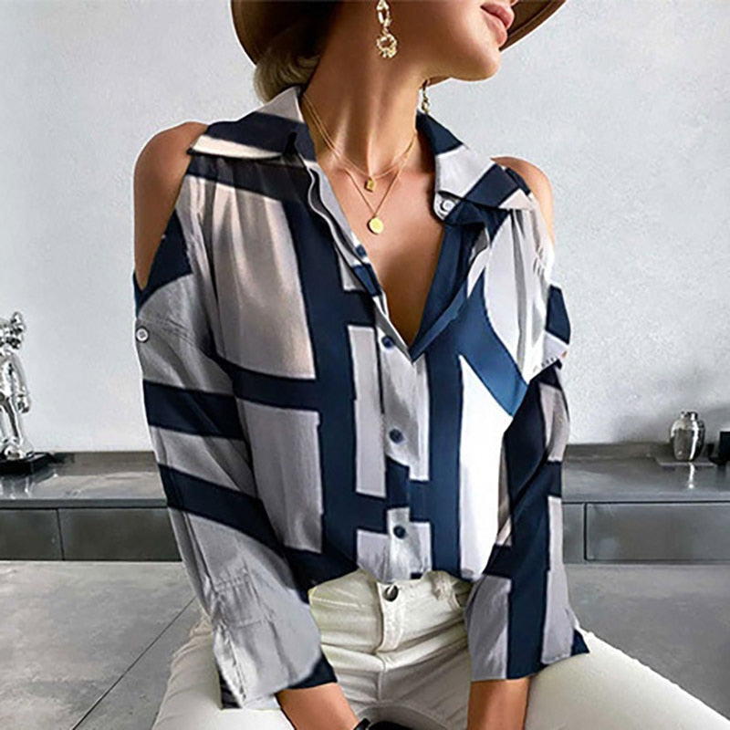 lovevop Lizakosht Women Plaid Printed Single Breasted Blouse Elegant Hollow Out Office Lady Shirt Blusa Spring Autumn Long Sleeve Casual Tops