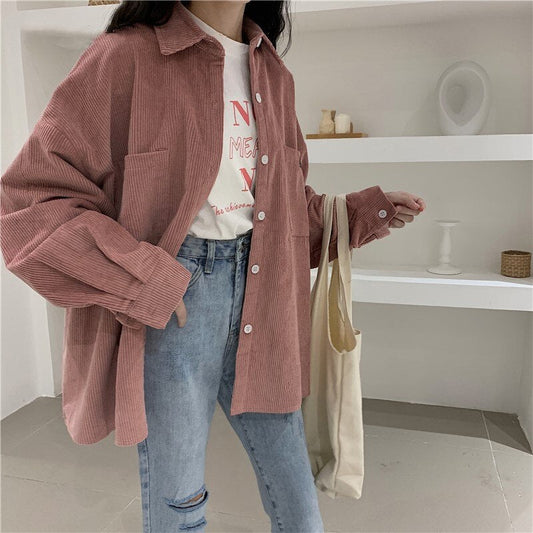 lovevop Bella philosophy  New Autumn Long Sleeve Blouse Shirt Vintage Corduroy Female Loose Blouse Casual Street Wear Lady Tops Outwears