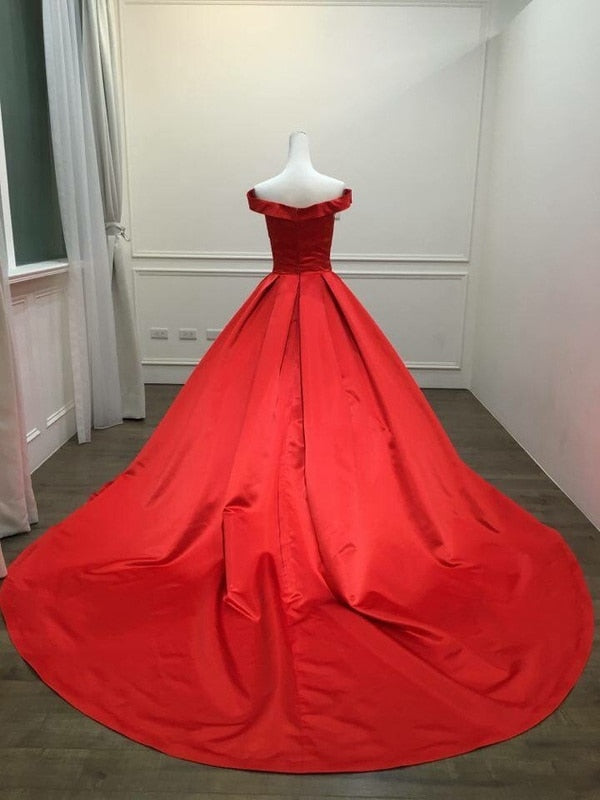 Lovevop  Elegant Simple Red Prom Dresses V Neck Ball Gowns Cap Sleeve Satin vestidos de formatura Backless Reflective Dress