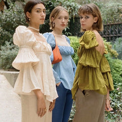 lovevop Lizakosht Trumpet sleeve elegant fashion design shirt women summer hedging long sleeve square collar slim blouse