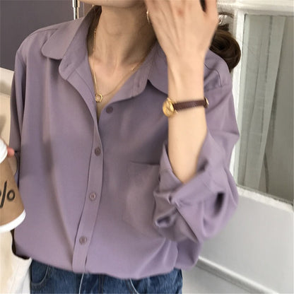 lovevop Vintage Blouse Elegant Women Long Sleeve Shirt Korean Style Women Clothes Blouses Femme Fashion Casual White Tops All Match