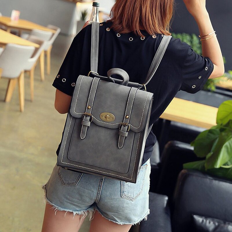 maoxiangshop - Fashion Women Leather Backpack Pu Cool Urban Preppy Style School Bag Backpacks For Teenage Girls Vintage Feminina Shoulder Bags