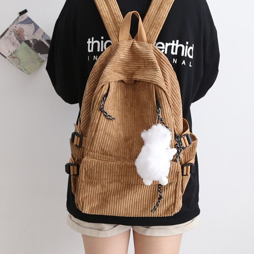 maoxiangshop - Couple New Corduroy Women Backpack Female Korean Shoulder School Bag for Teens College Women's Travel Backpacks Laptop Computer