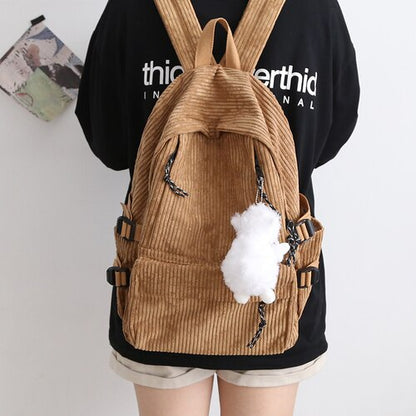 maoxiangshop - Couple New Corduroy Women Backpack Female Korean Shoulder School Bag for Teens College Women's Travel Backpacks Laptop Computer