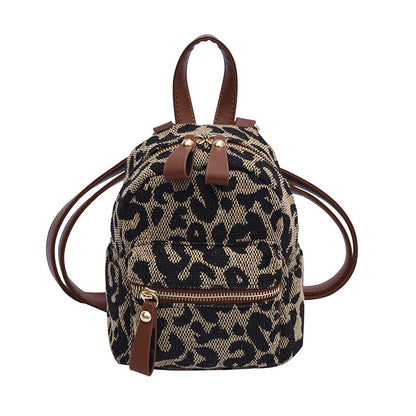 maoxiangshop - Fashion Women Mini Backpack High Quality Leopard Nylon Shoulder Bag Small Backpack School Bags for Teenage Girls Travel Rucksack