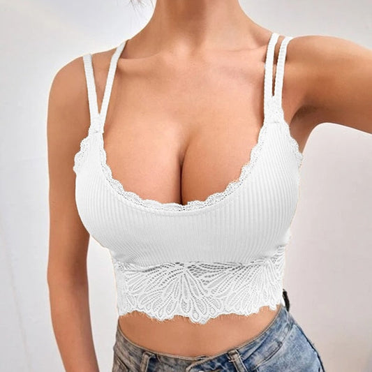 Back to school outfit lovevop  Backless Lace Camisole Backless Crop Top   Ladies Summer Vintage   Sweet Vest Solid Color Simple Top Women's Underwear  0823