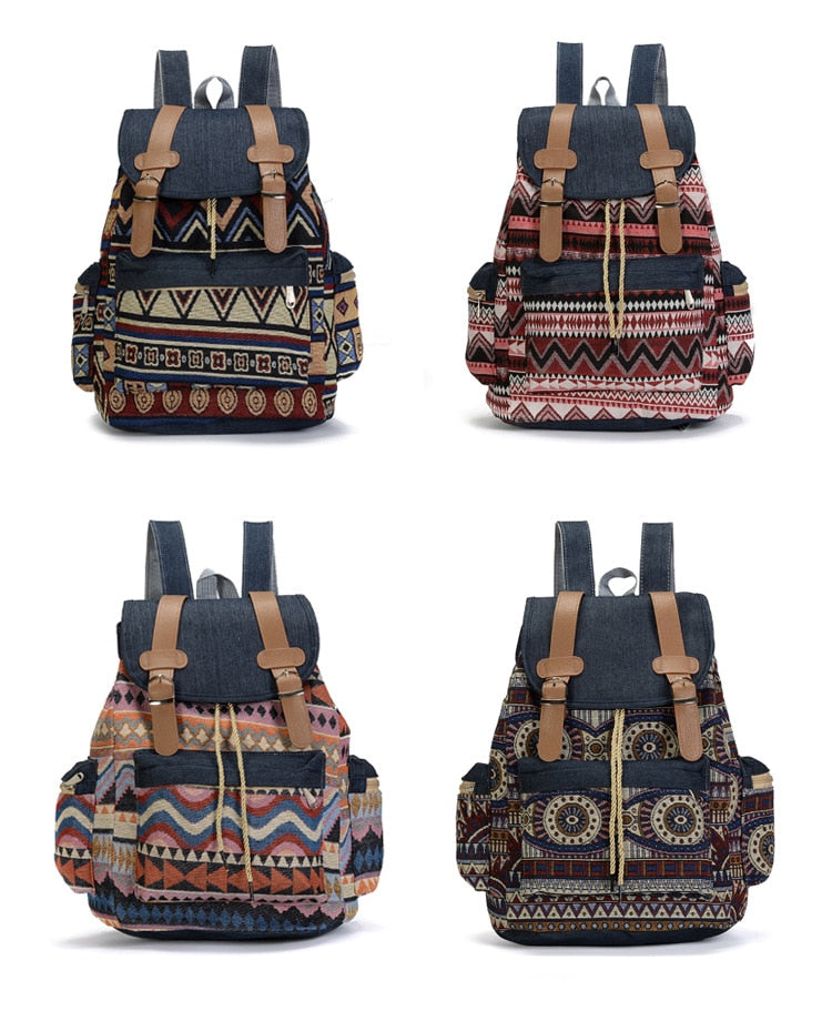 maoxiangshop - Women Printing Backpack Canvas School Bags For Teenagers Shoulder Bag Weekend Travel Bagpack Rucksack Bolsas Mochilas Femininas