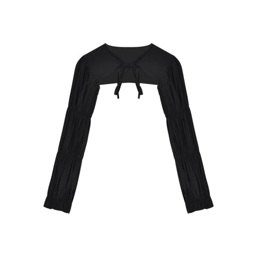 lovevop y2k Black Blouse Shirt Women's Autumn Puff Sleeve Slim-Fit Long-Sleeve Blouse Design Non-Mainstream Ultra-Short Top