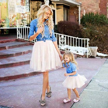 Lovevop Matching Outfits Pocket Family Look Clothes Mum Baby Clothing Mother Daughter Dresses Cowboy Shirt Denim Lace Mommy and Me Dress