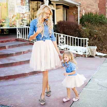 Lovevop Matching Outfits Pocket Family Look Clothes Mum Baby Clothing Mother Daughter Dresses Cowboy Shirt Denim Lace Mommy and Me Dress