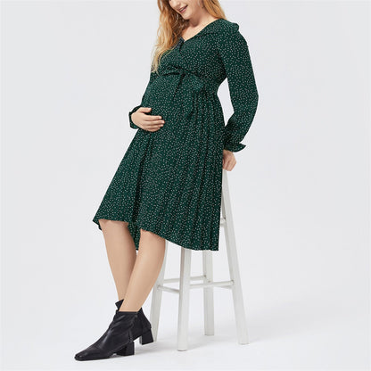 Lovevop Nursing Polka Dot Long-Sleeve Belted Dress