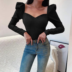 lovevop Lizakosht Korean Style Vintage Blouse Women Petal Collar Long Sleeve Sexy Clavicle Ladies Elegant Tops Fashion Casual Daily Base T-Shirt