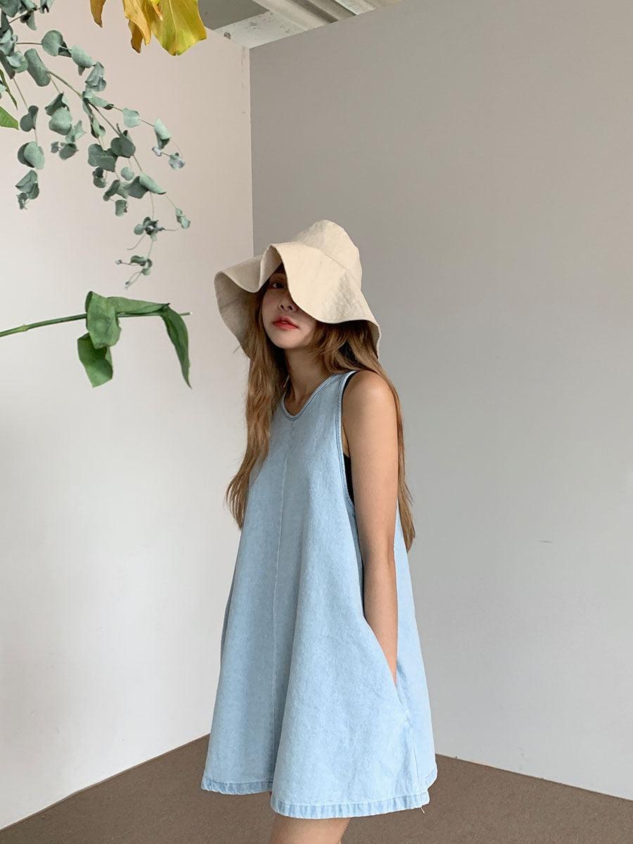 lovevop Loose Versatile A-Line Sleeveless Denim Dress