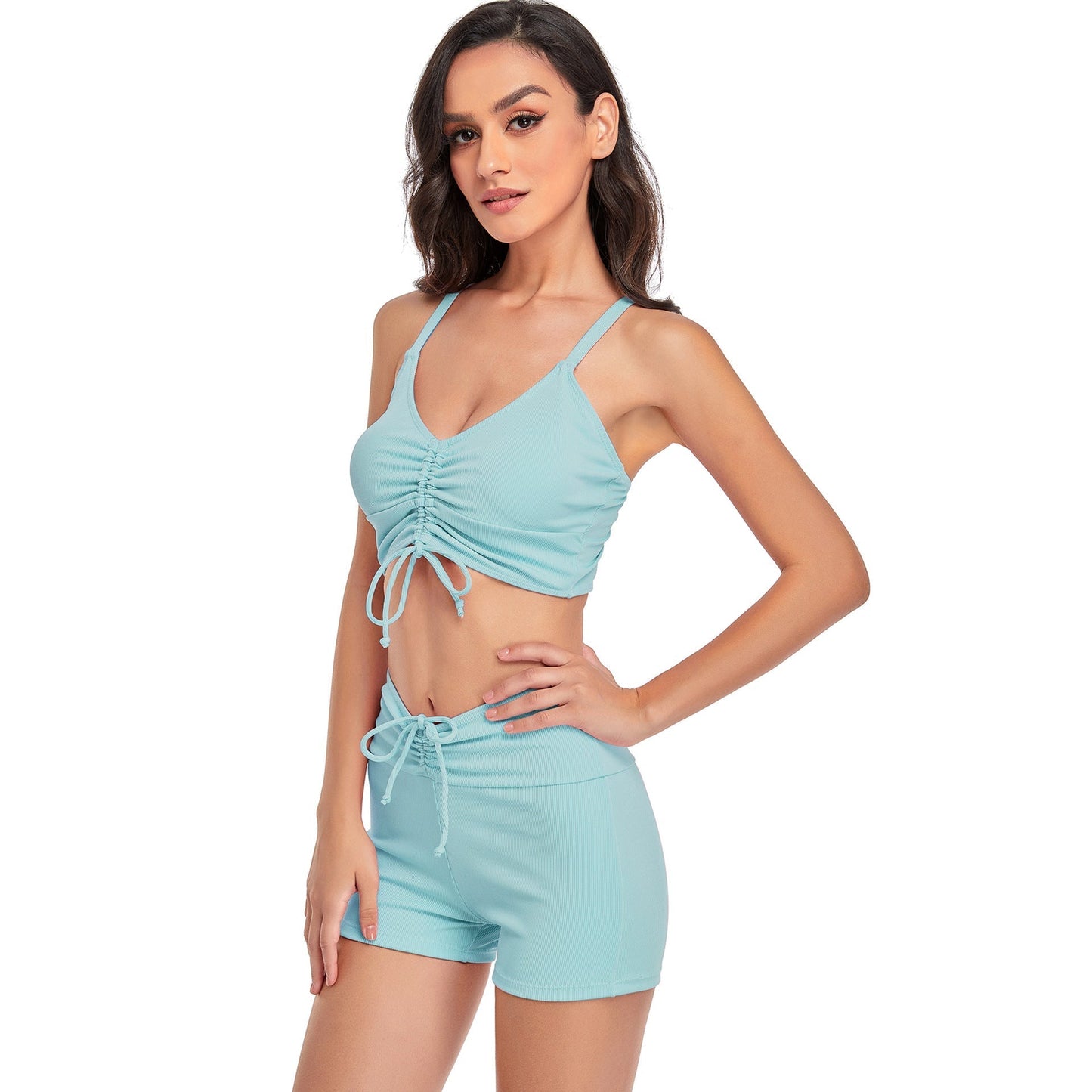 Drawstring Top With Boxer Shorts Bottoms Swimsuit