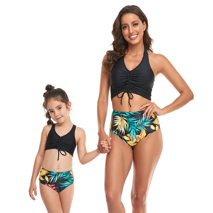 「🎁Father's Day Sale - 50% Off」 - Halter Drawstring Top & Floral Bottom Mommy and Me Swimsuit