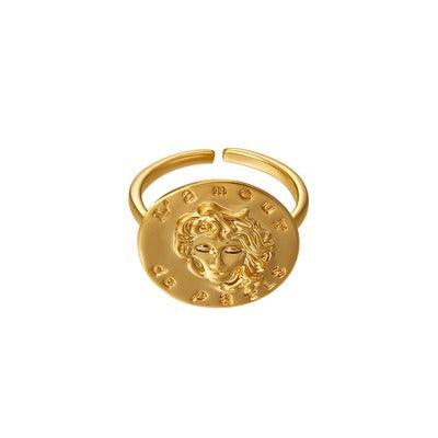 lovevop Metal Portrait Embossed Vintage Ring