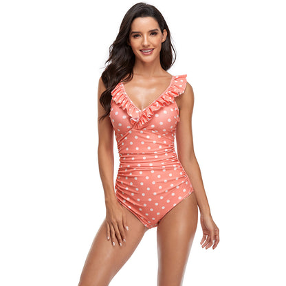 「🎉Mother's Day Sale - 40% Off」V Neck Ruffled  One-Piece Lace Up Swimsuit