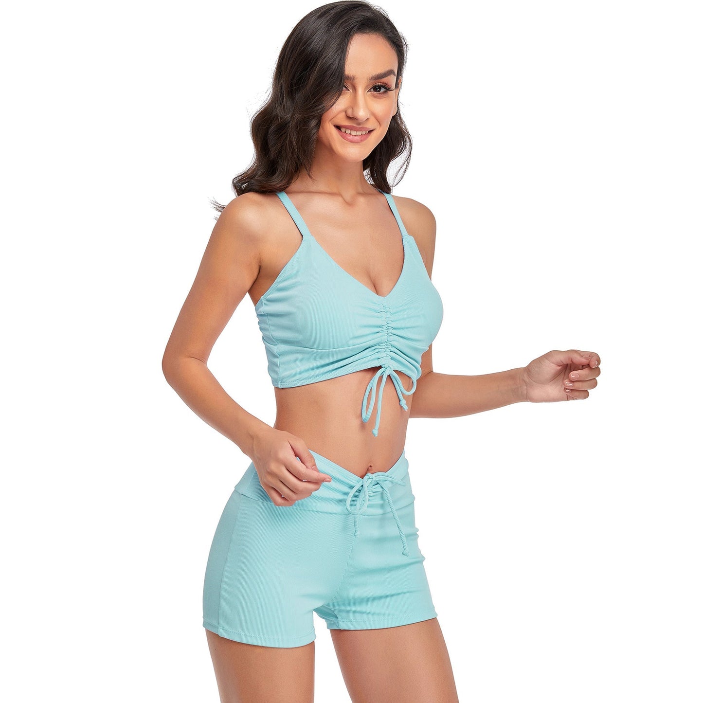 Drawstring Top With Boxer Shorts Bottoms Swimsuit