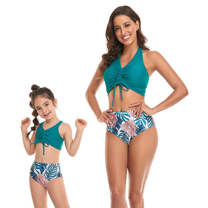 「🎁Father's Day Sale - 50% Off」 - Halter Drawstring Top & Floral Bottom Mommy and Me Swimsuit