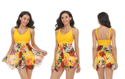 Ruffle Floral Print One-Piece Swimsuit