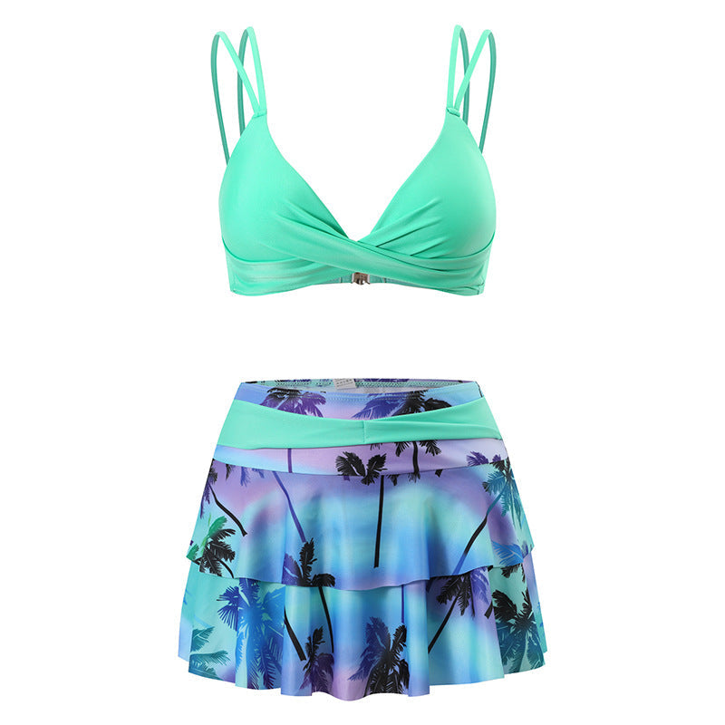 Floral Bikini Set & High Waisted Swim Skirt