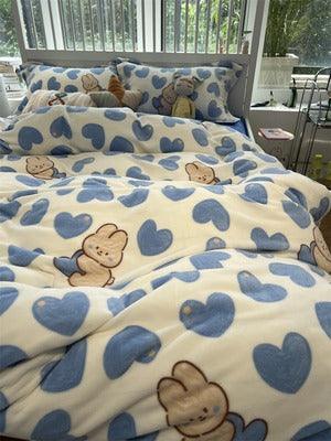 lovevop Flower Thick Double-sided Flannel Warm Four-piece set