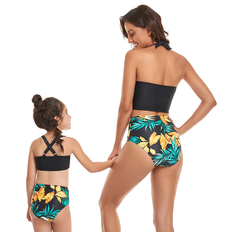 「🎁Father's Day Sale - 50% Off」 - Halter Drawstring Top & Floral Bottom Mommy and Me Swimsuit