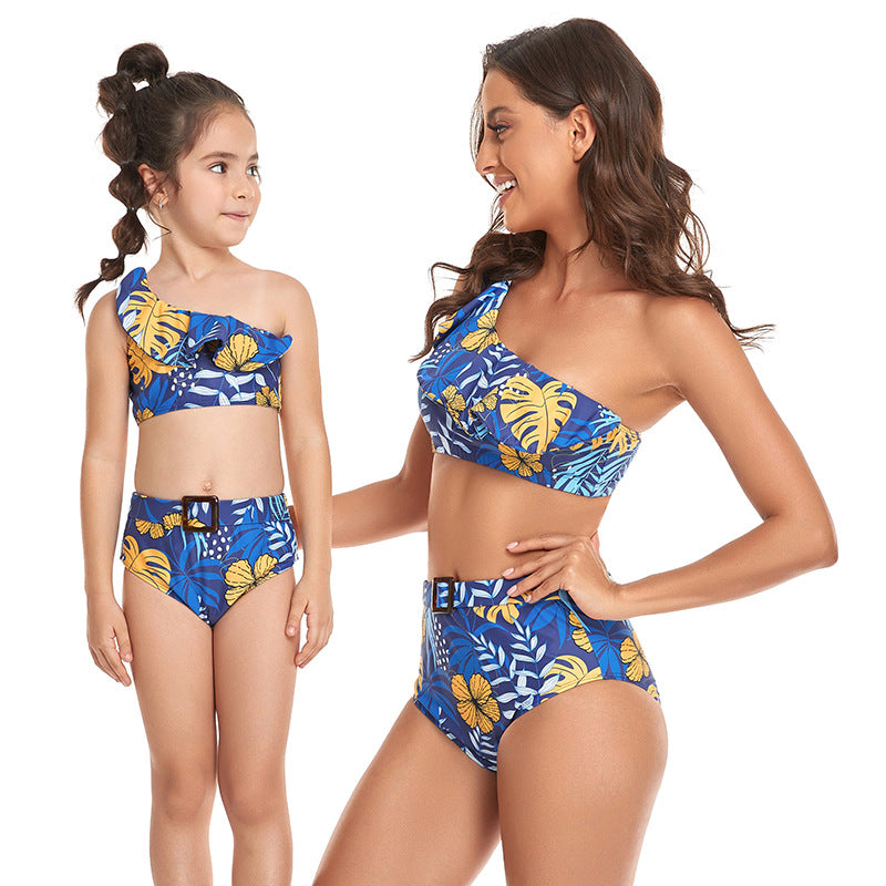 「🌼Summer Flash Sale - 50% Off」- Ruffled Split High Waist Tie Bikini Mommy and Me Swimsuit