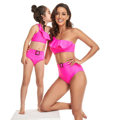 「🌼Summer Flash Sale - 50% Off」- Ruffled Split High Waist Tie Bikini Mommy and Me Swimsuit