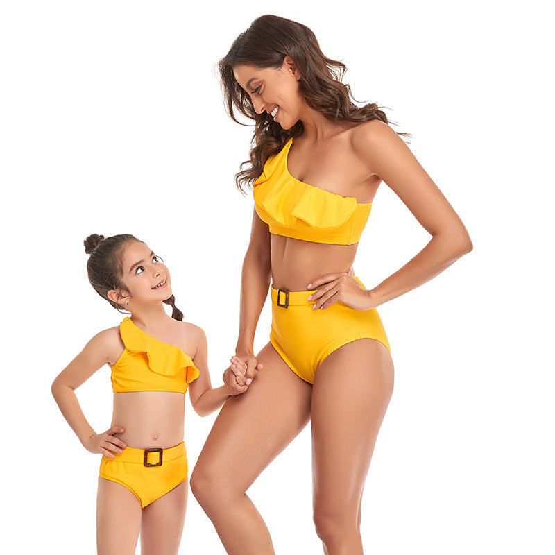 「🌼Summer Flash Sale - 50% Off」 - Ruffled Split High Waist Tie Bikini Mommy and Me Swimsuit