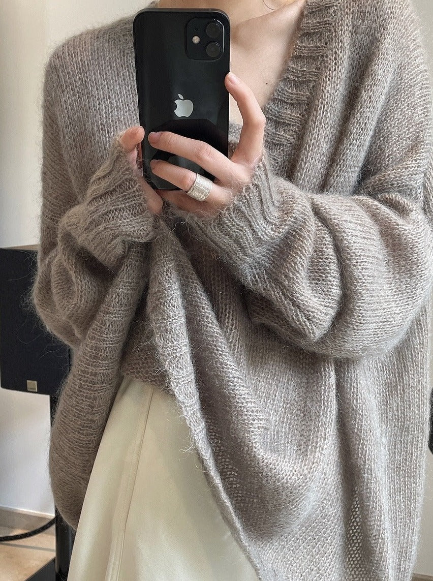 lovevop Mohair Loose Thin Hollowed Knit Sweater