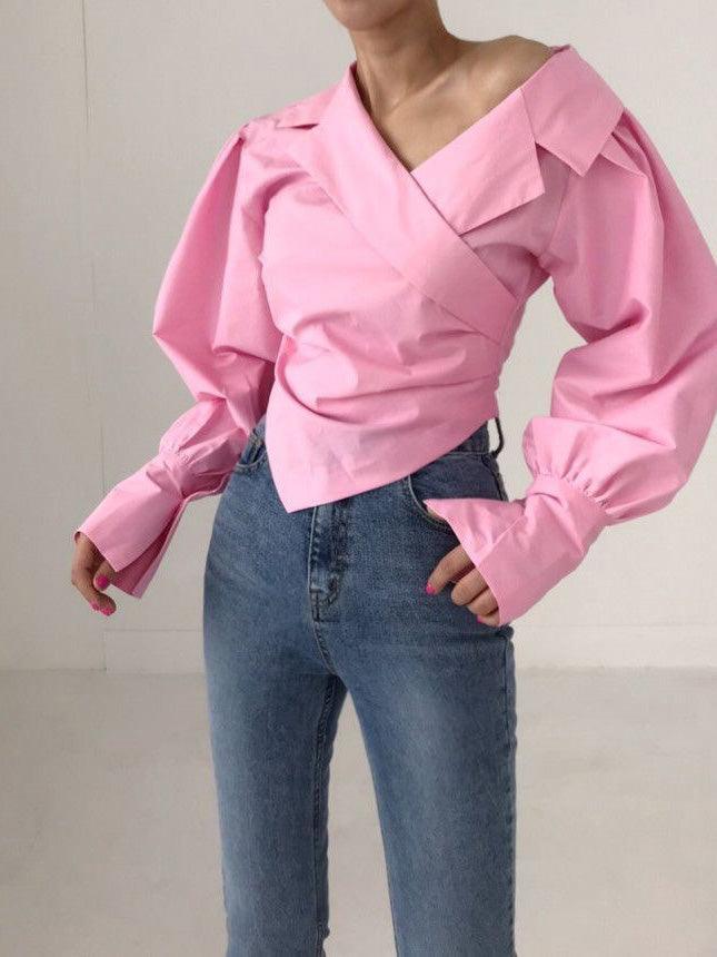 lovevop Irregular Off-the-shoulder Shirt Blouses