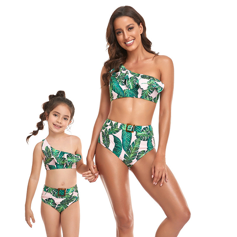 「🌼Summer Flash Sale - 50% Off」- Ruffled Split High Waist Tie Bikini Mommy and Me Swimsuit