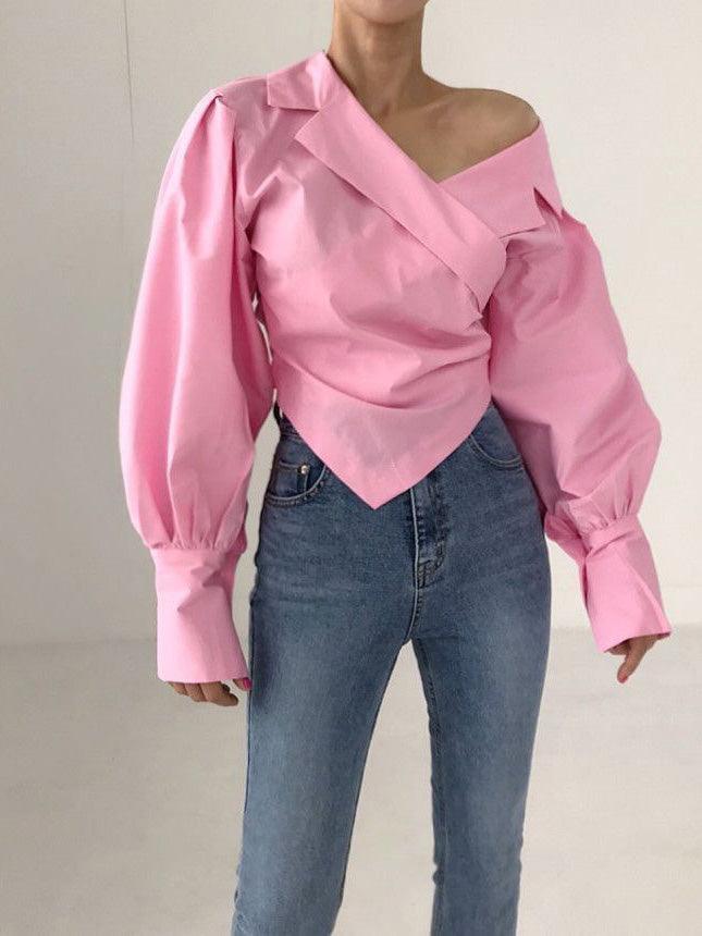 lovevop Irregular Off-the-shoulder Shirt Blouses