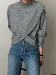 lovevop Half Turtleneck Cross Irregular Loose Pullover Sweater