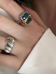 lovevop Minimalist Green Moonstone Rings Accessories 2 Sets