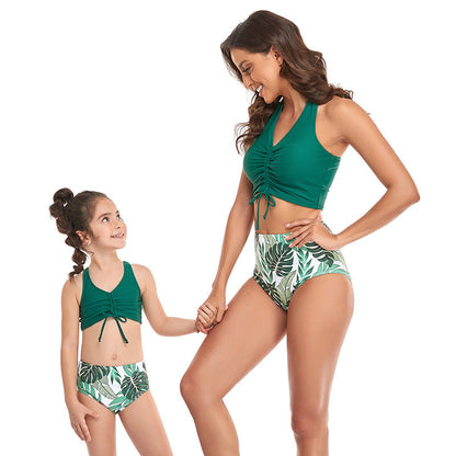 「🎁Father's Day Sale - 50% Off」 - Halter Drawstring Top & Floral Bottom Mommy and Me Swimsuit