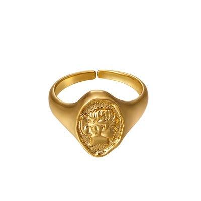 lovevop Metal Portrait Embossed Vintage Ring