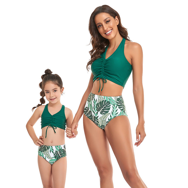 「🎁Father's Day Sale - 50% Off」 - Halter Drawstring Top & Floral Bottom Mommy and Me Swimsuit