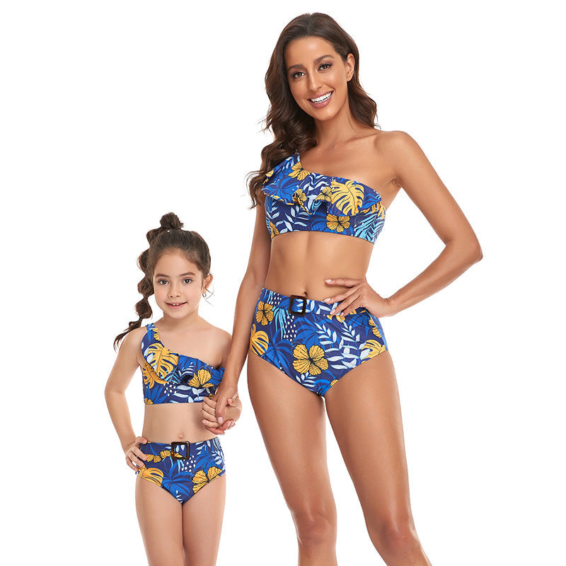 「🌼Summer Flash Sale - 50% Off」 - Ruffled Split High Waist Tie Bikini Mommy and Me Swimsuit