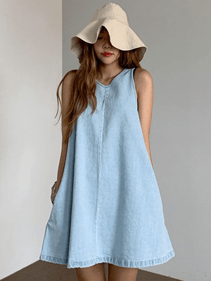 lovevop Loose Versatile A-Line Sleeveless Denim Dress