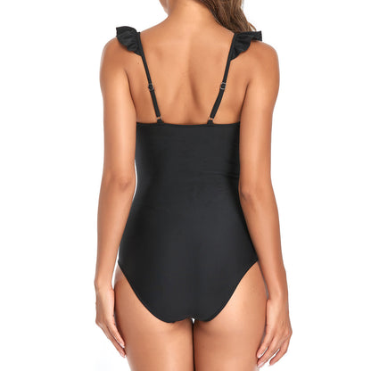 「🎉Mother's Day Sale - 40% Off」V Neck Ruffled  One-Piece Lace Up Swimsuit