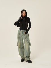 lovevop Vintage Loose Wide-Leg Straight-Leg Jeans