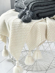 lovevop Fringe Knit Ball Yarn Sofa Cover Blanket