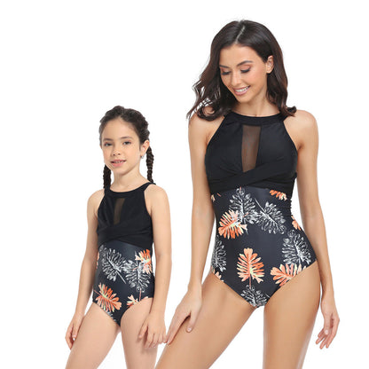 「🎁Father's Day Sale - 50% Off」 - Halter Floral Transparent One-Piece Mommy and Me Swimsuit