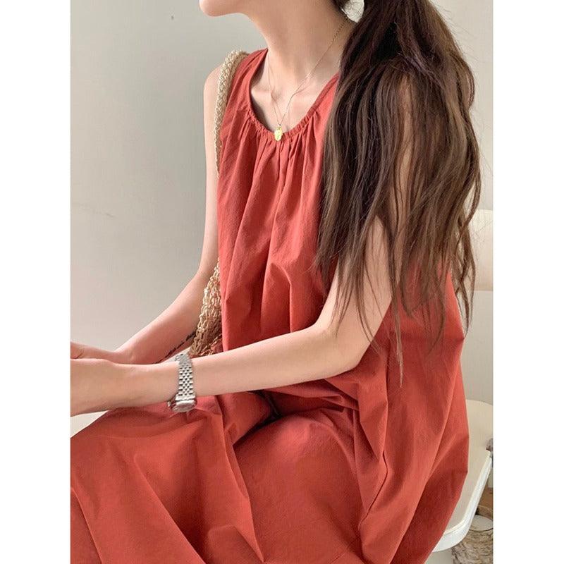 lovevop Loose Simple Lazy Wrinkled Long Dress