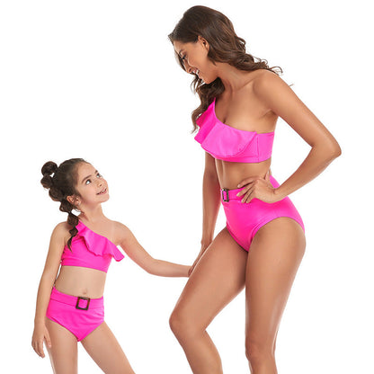 「🌼Summer Flash Sale - 50% Off」- Ruffled Split High Waist Tie Bikini Mommy and Me Swimsuit