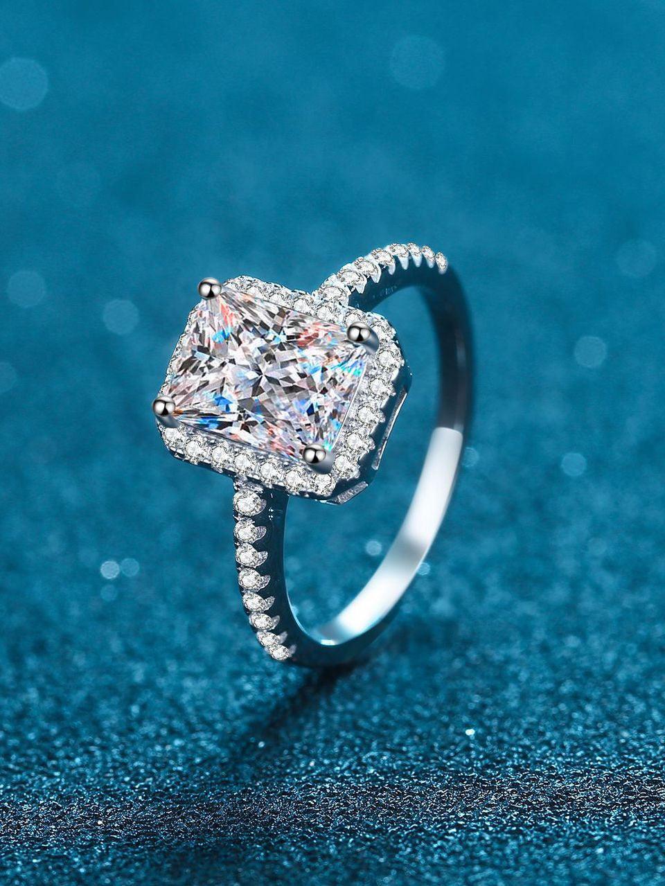 lovevop Square Moissanite Silver Diamond Ring