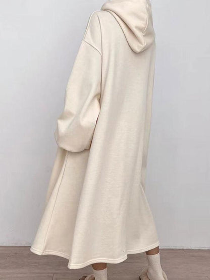 lovevop Simple Hooded Fleece Oversize Long Sleeve Sweatshirt Dress