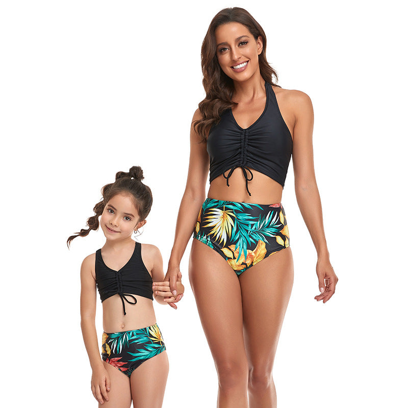 「🎁Father's Day Sale - 50% Off」 - Halter Drawstring Top & Floral Bottom Mommy and Me Swimsuit
